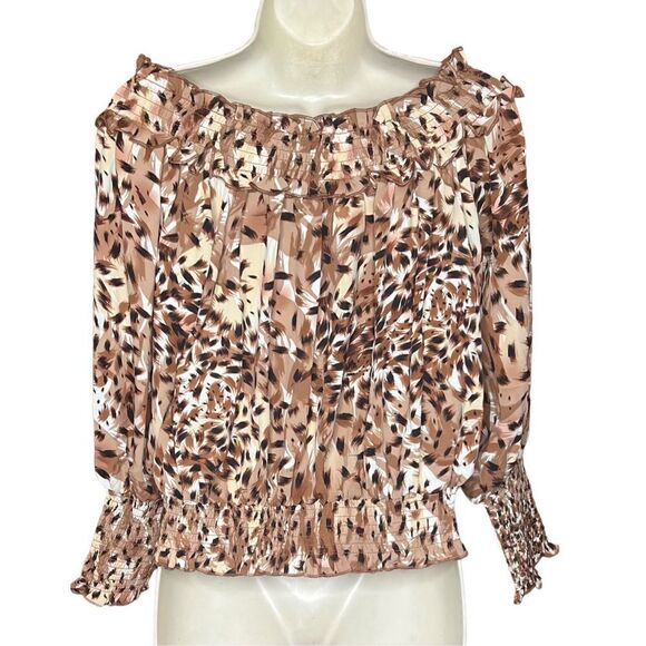 Patriza Luca Smocked Off-the-shoulder Blouse in Animal Print NWT Size Large - Picture 4 of 7